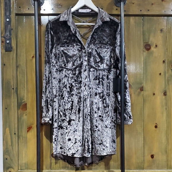 Billy T Dresses & Skirts - Smoked Velvet Mini Dress in Black and Gray Billy T NWT
